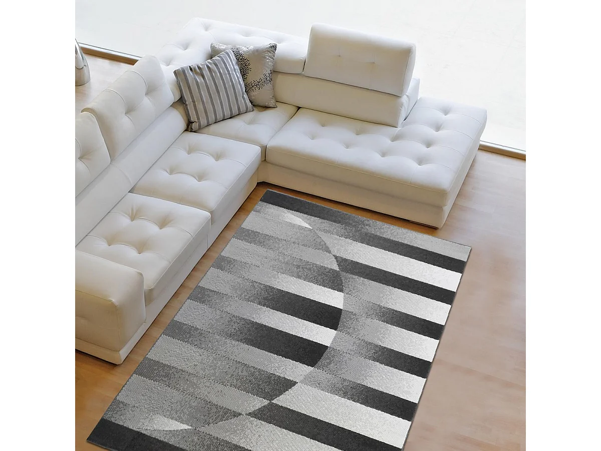 tapis salon 160x225 tissé gris et noir rectangle motif géométrique LYN1 DIAPO