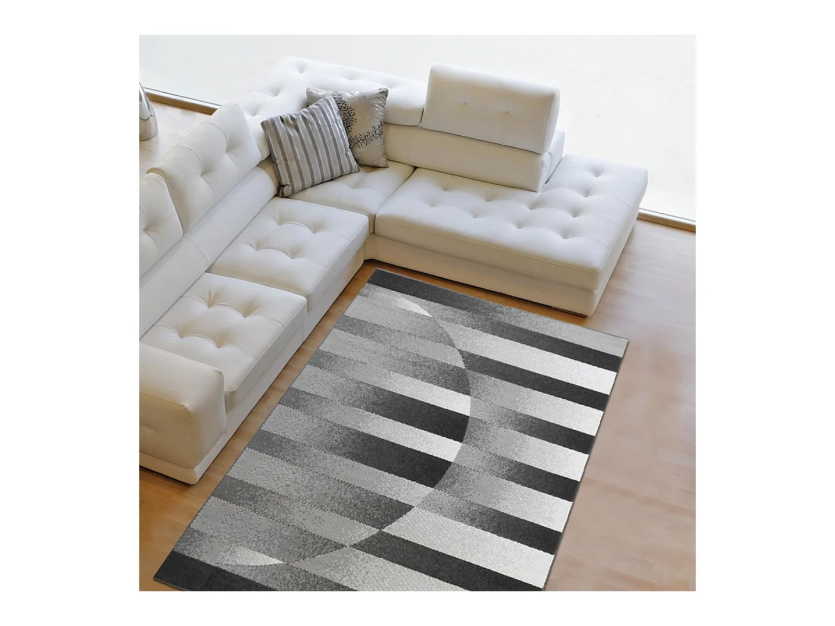 tapis salon 160x225 tissé gris et noir rectangle motif géométrique LYN1 DIAPO