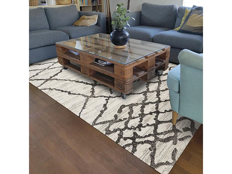 Tapis berbère 120x170 tissé motif ethnic NALIFO blanc