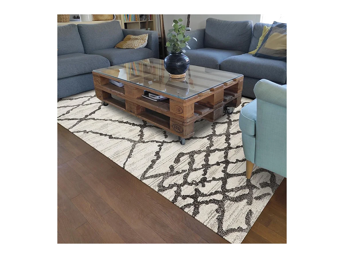 Tapis berbère 120x170 tissé motif ethnic NALIFO blanc