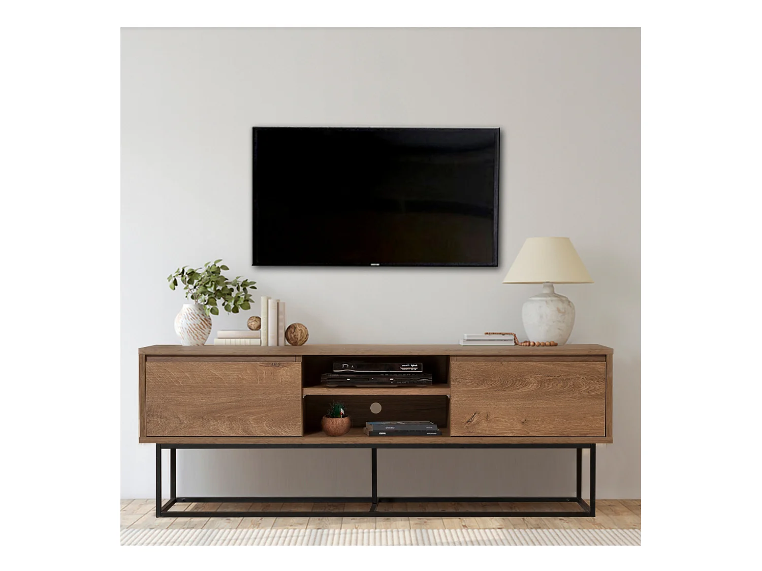 Meuble tv bois et noir avec rangements HAYE