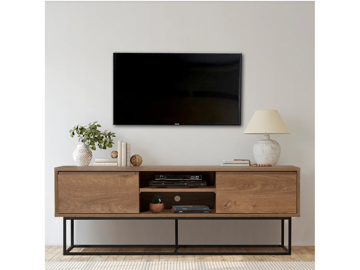 Mueble de TV de madera y negro con almacenaje HAYE