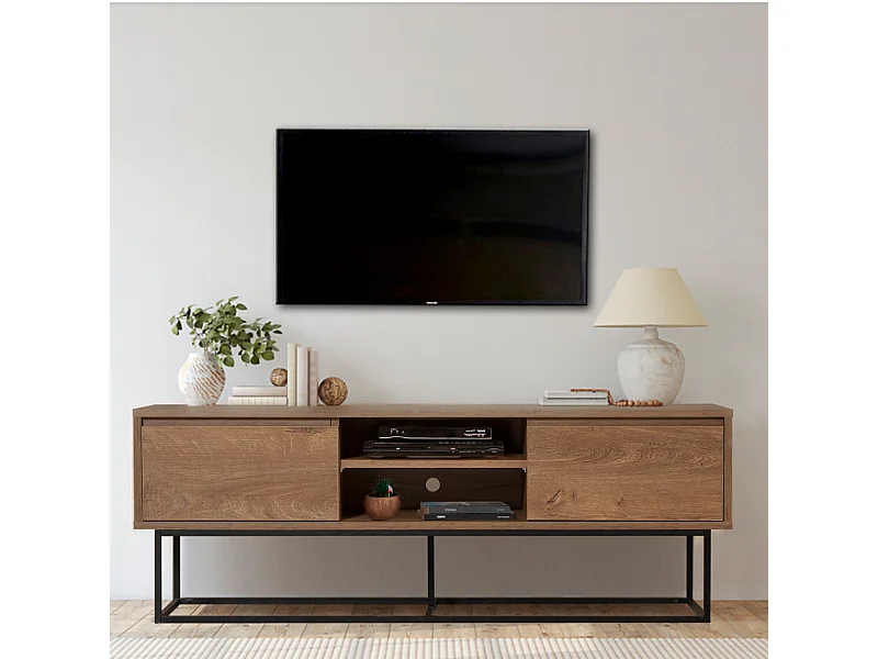 TV-meubel Hout en Zwart met Opbergruimte HAYE Modern Industrieel Design
