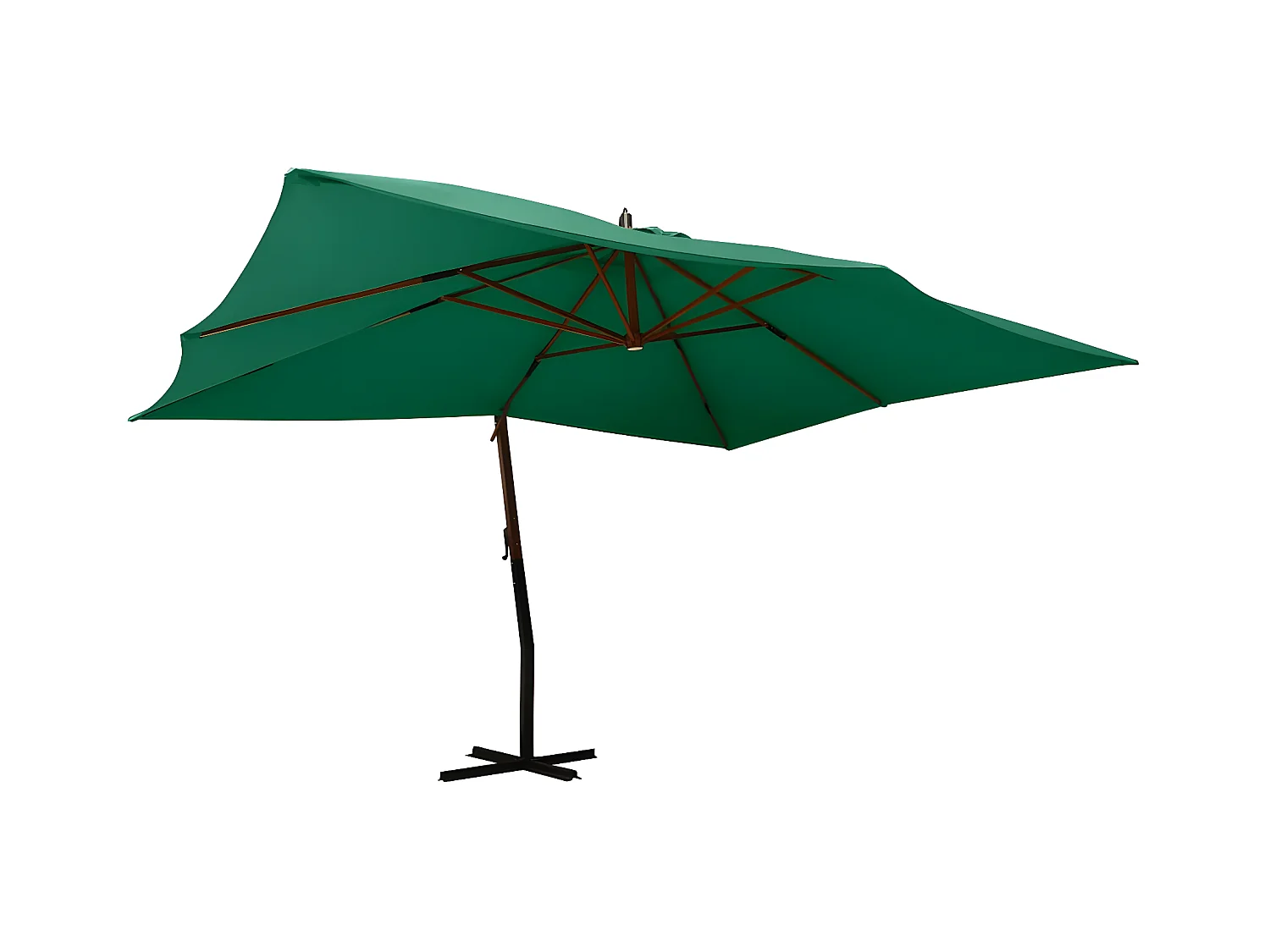 Parasol en porte-à-faux avec mât en bois 400x300 cm Vert