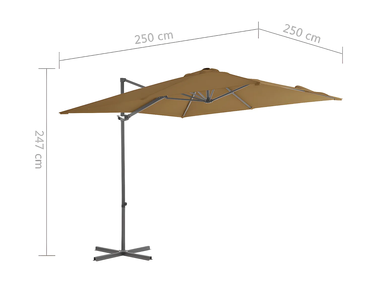 Sombrilla voladiza con poste de acero gris topo 250x250 cm
