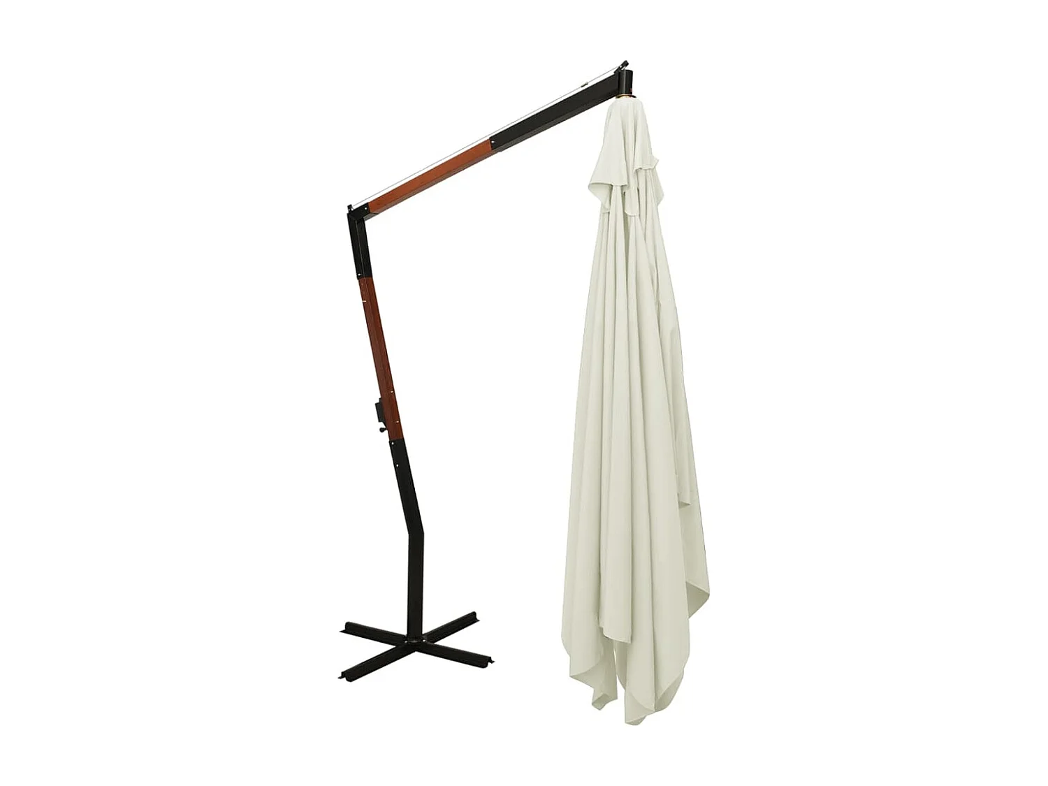 Guarda-sol cantilever c/ poste de madeira 400x300cm branco nata