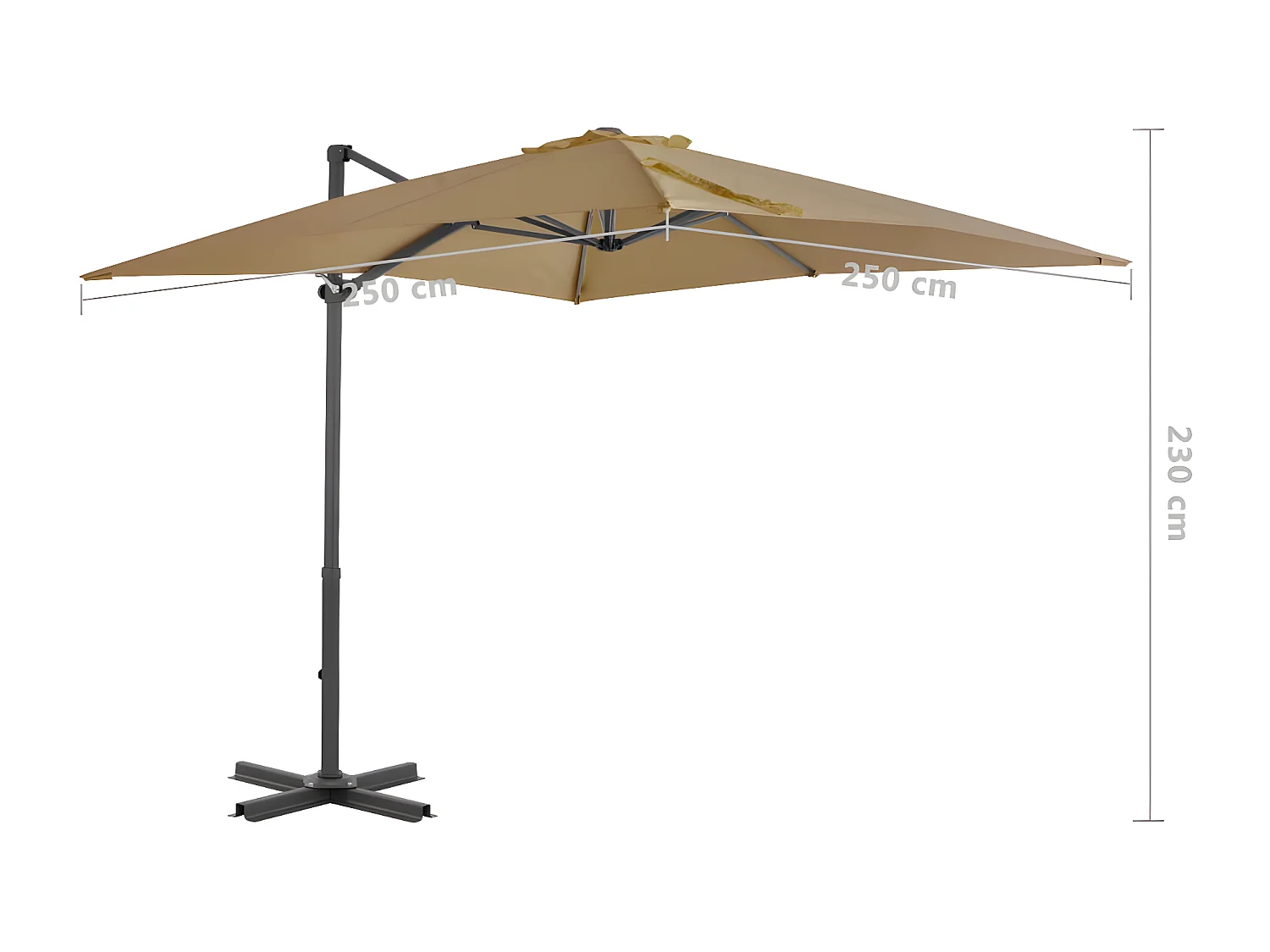 Parasol en porte-à-faux et mât en aluminium 250x250 cm Taupe