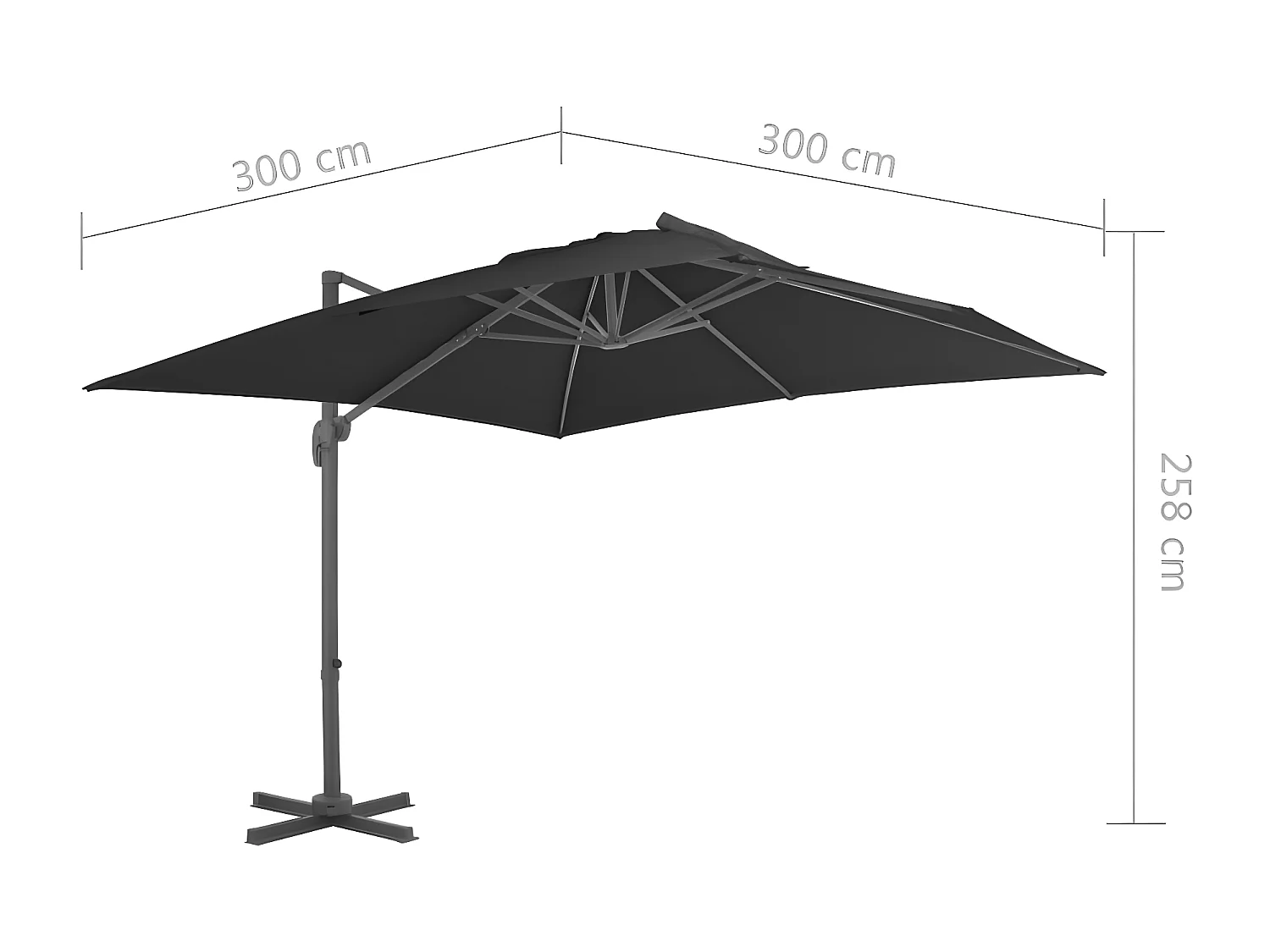 Guarda-sol cantilever poste alumínio 300x300 cm antracite
