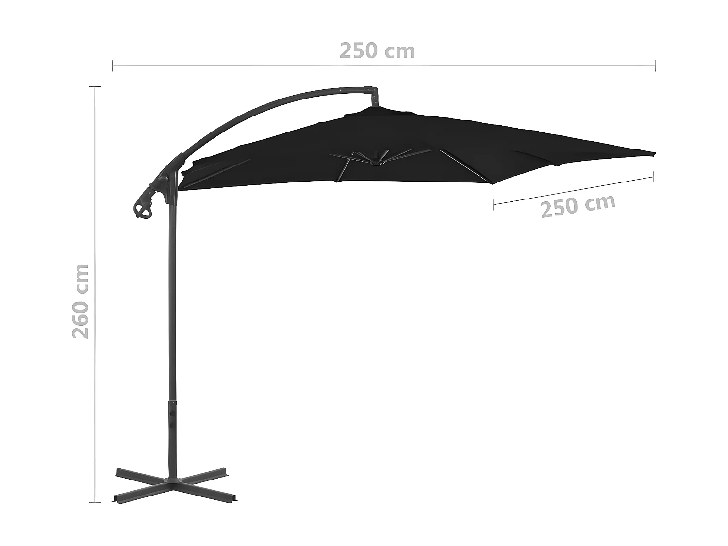 Guarda-sol cantilever com poste de aço 250x250 cm preto