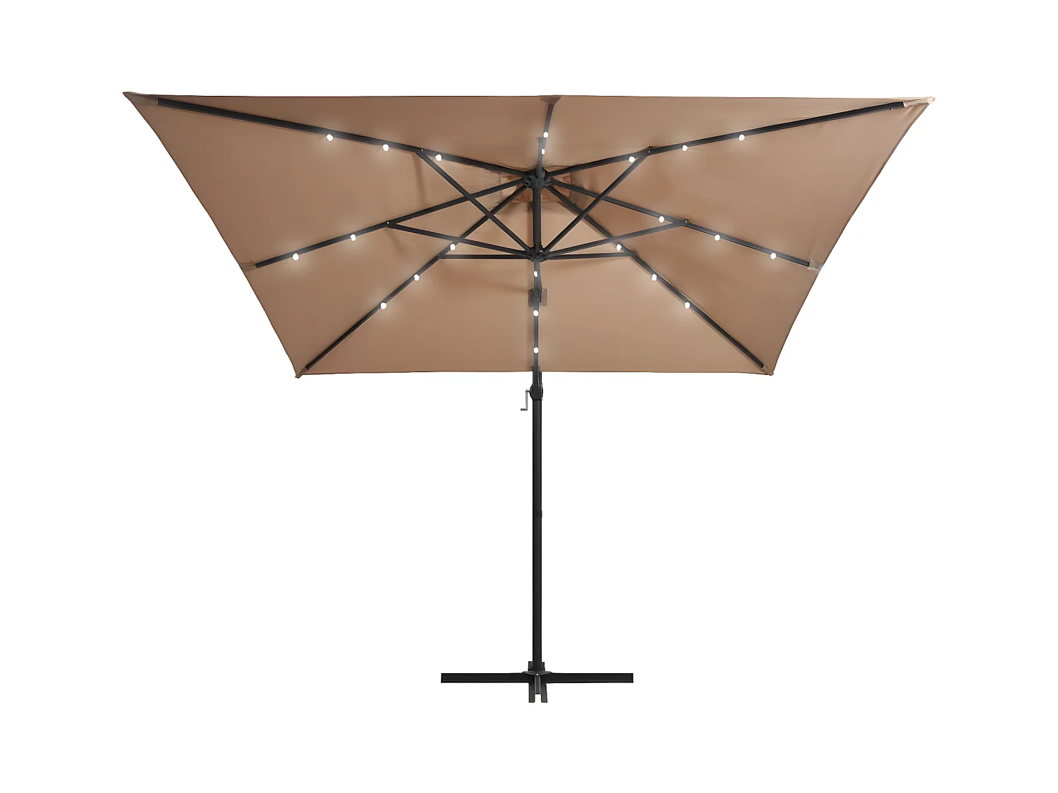 Parasol déporté avec LED et mât en acier 250x250 cm Taupe