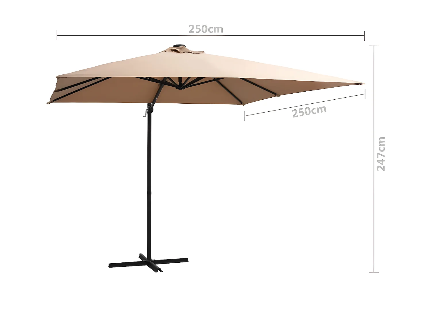 Sombrilla voladiza con luces LED y poste acero taupe 250x250 cm