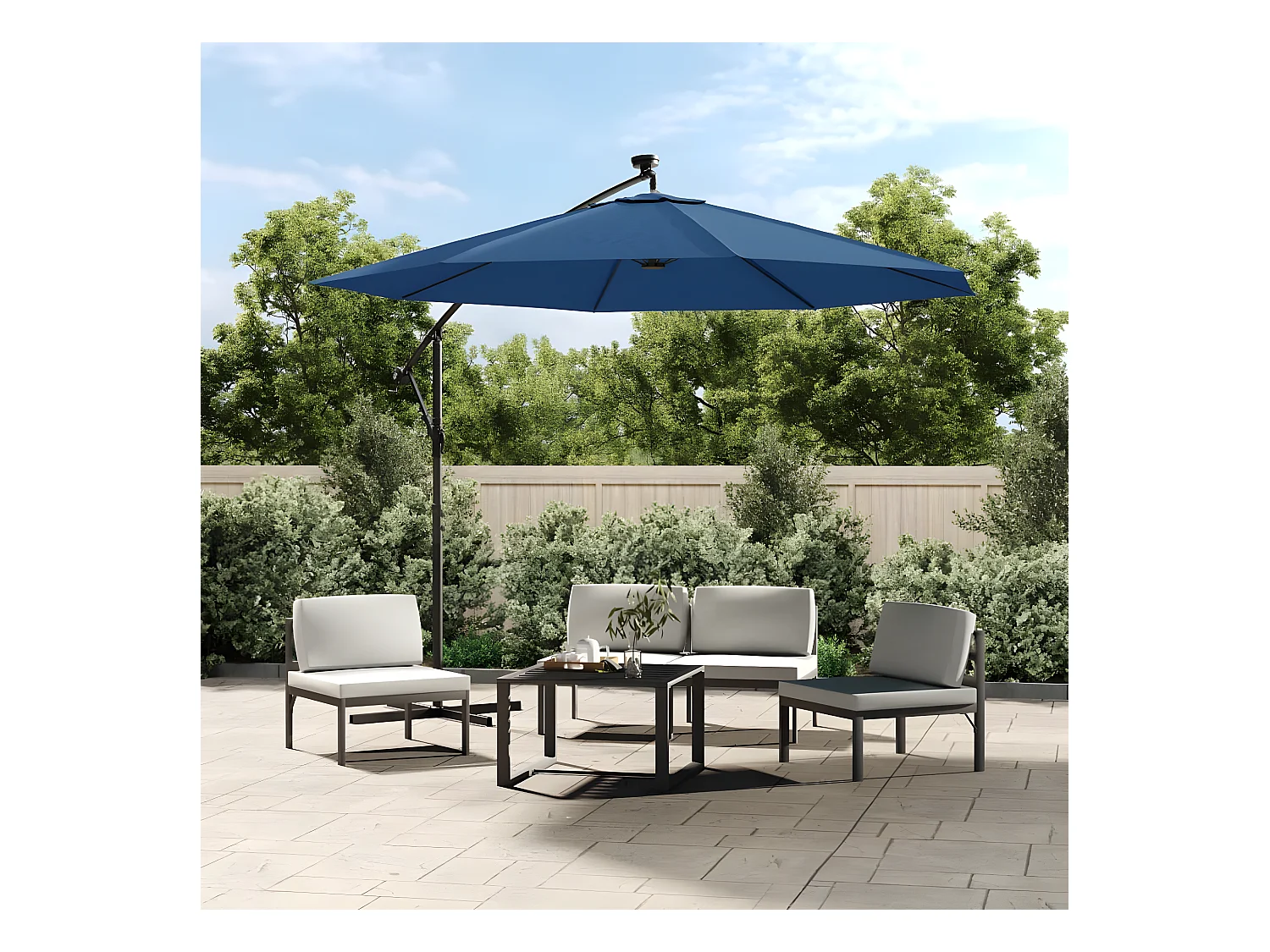 Parasol déporté à LED et mât en acier 300 cm Azuré