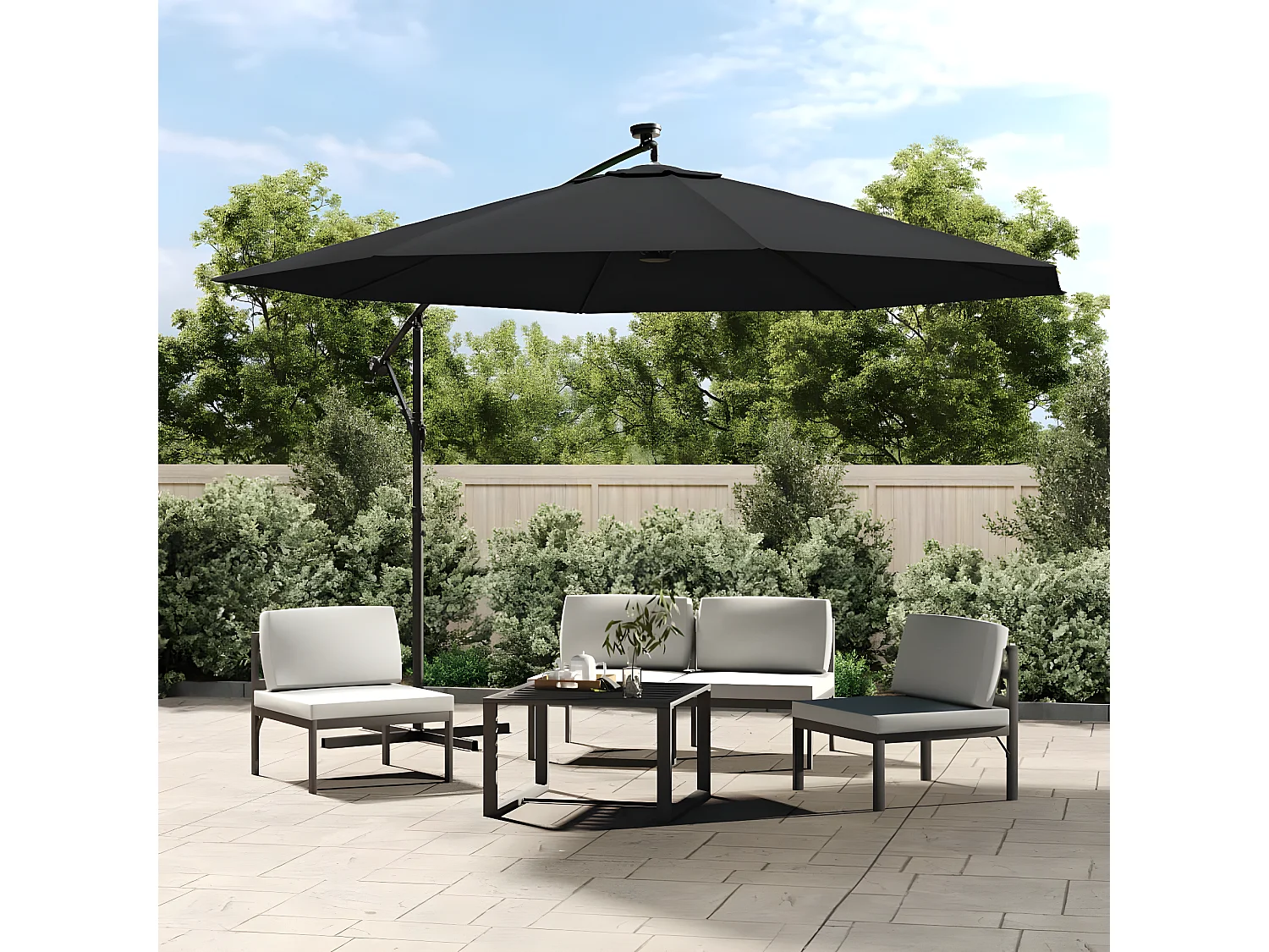 Guarda-sol cantilever c/ luzes LED 350 cm preto