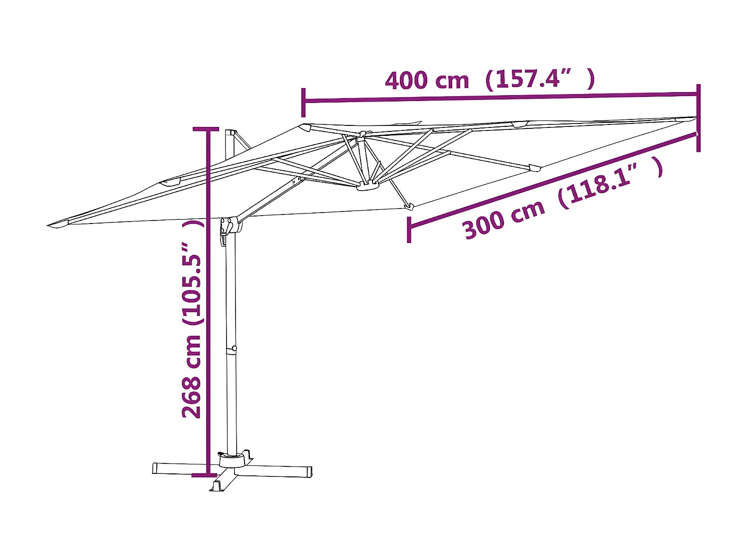 Parasol déporté avec mât en aluminium Vert 400x300 cm