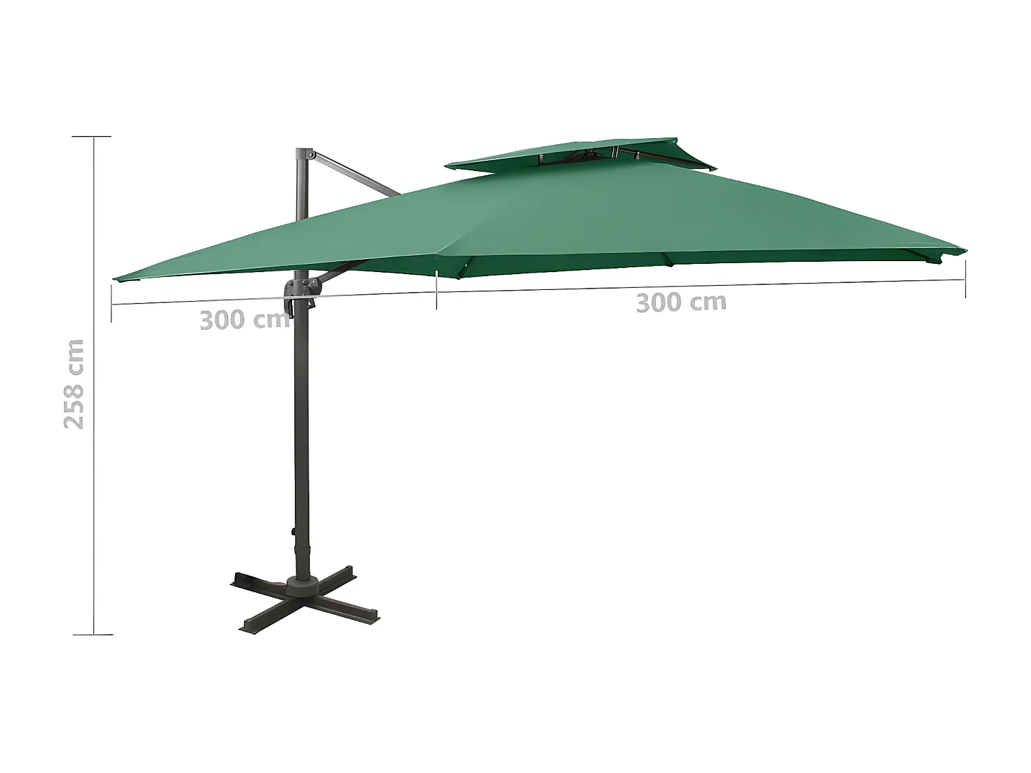 Parasol déporté à double toit 300x300 cm Vert