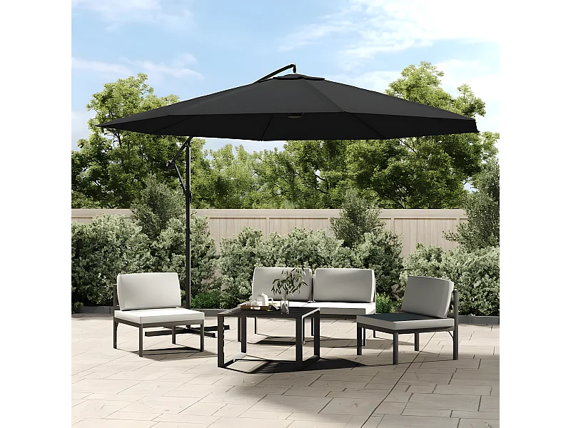 Sombrilla voladiza con poste de aluminio negro 350 cm