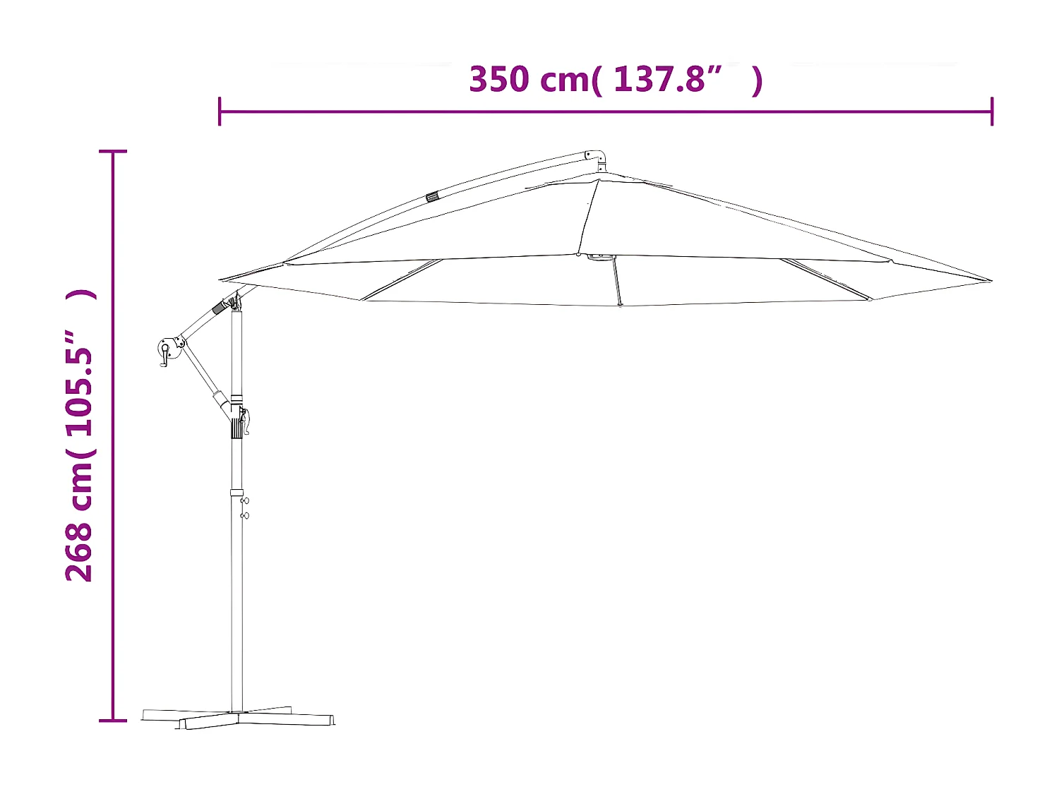 Parasol déporté avec mât en aluminium 350 cm Noir