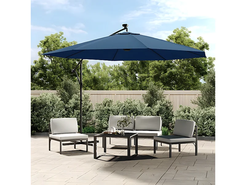 Parasol déporté avec lumières LED Bleu azuré 350 cm