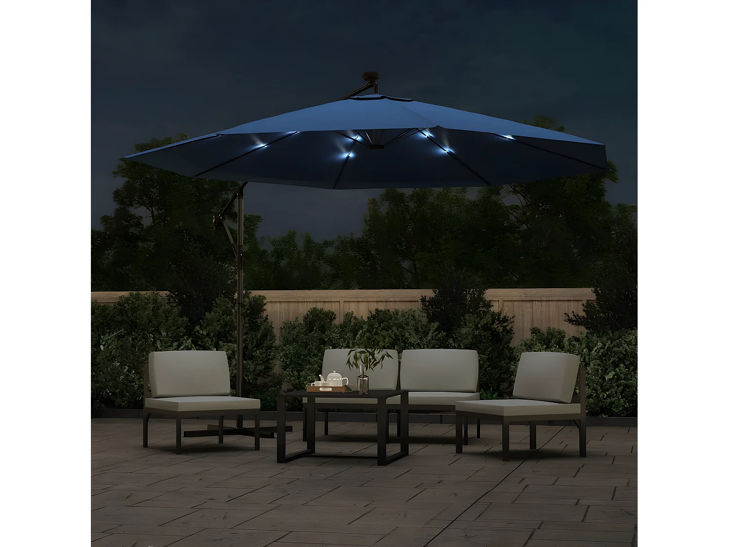 Parasol déporté avec lumières LED Bleu azuré 350 cm