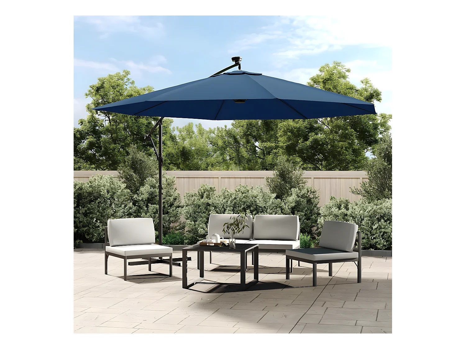 Parasol déporté avec lumières LED Bleu azuré 350 cm