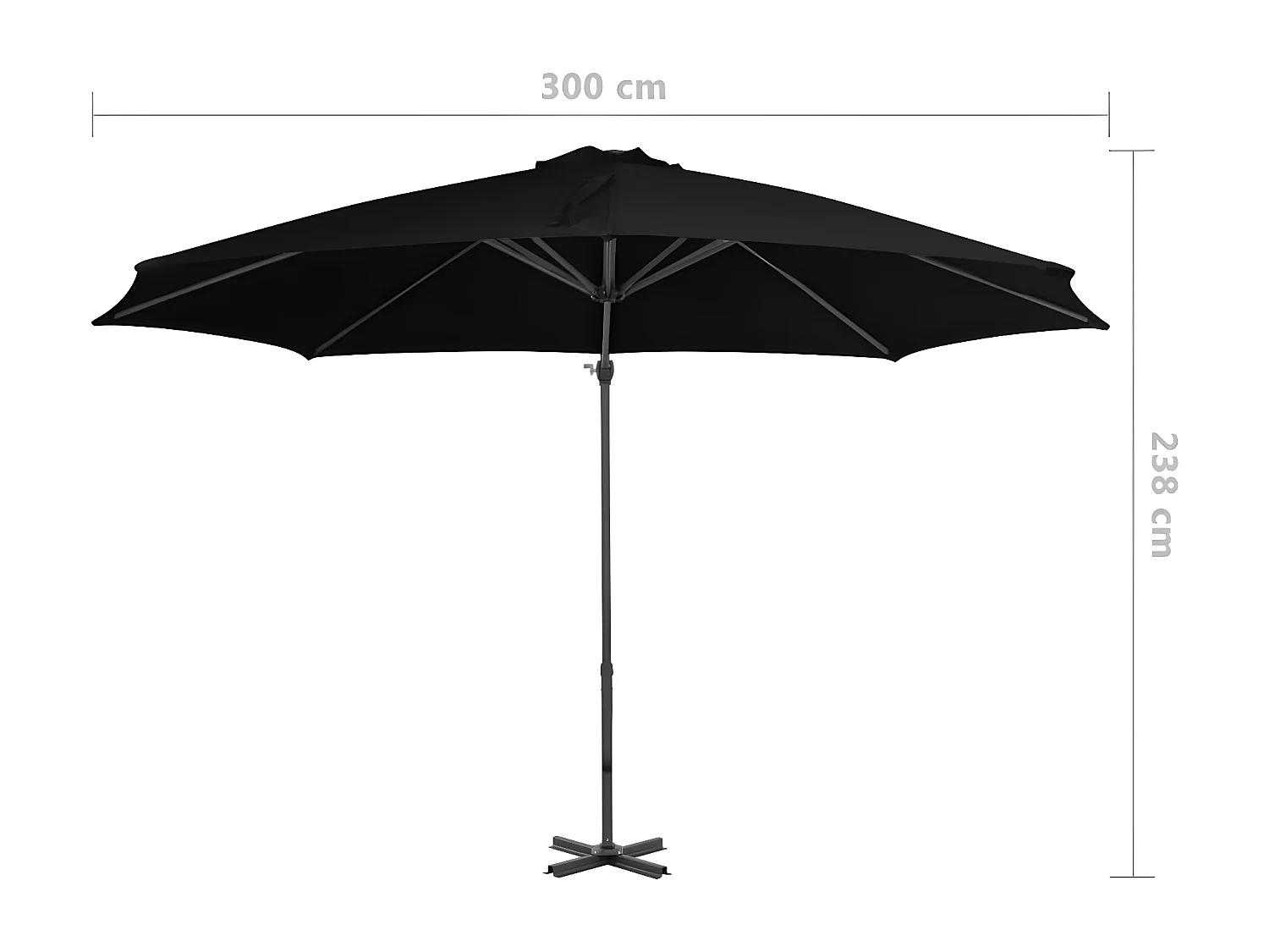 Guarda-sol cantilever poste alumínio 300 cm preto