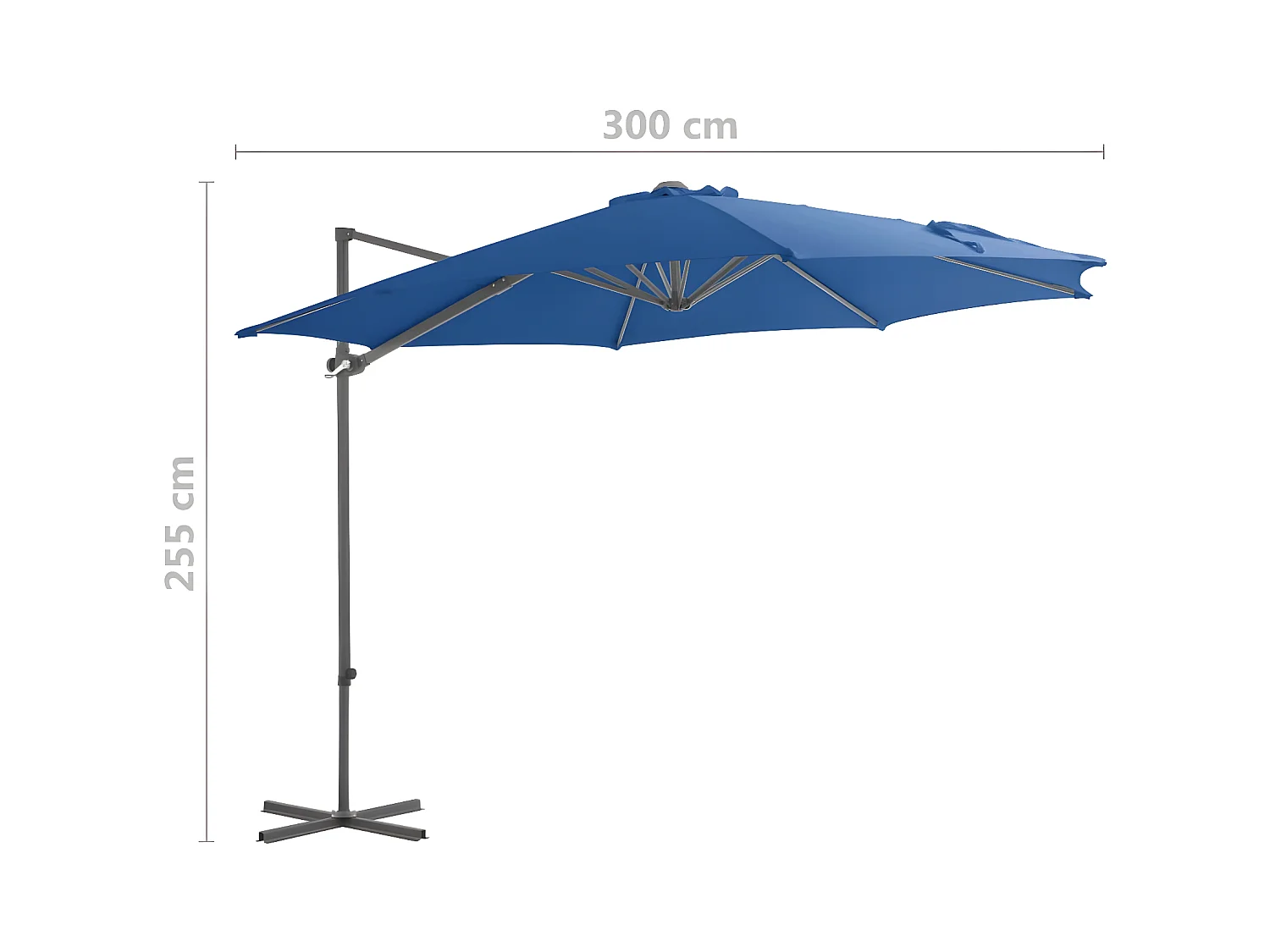 Guarda-sol cantilever com poste de aço 300 cm azul-ciano