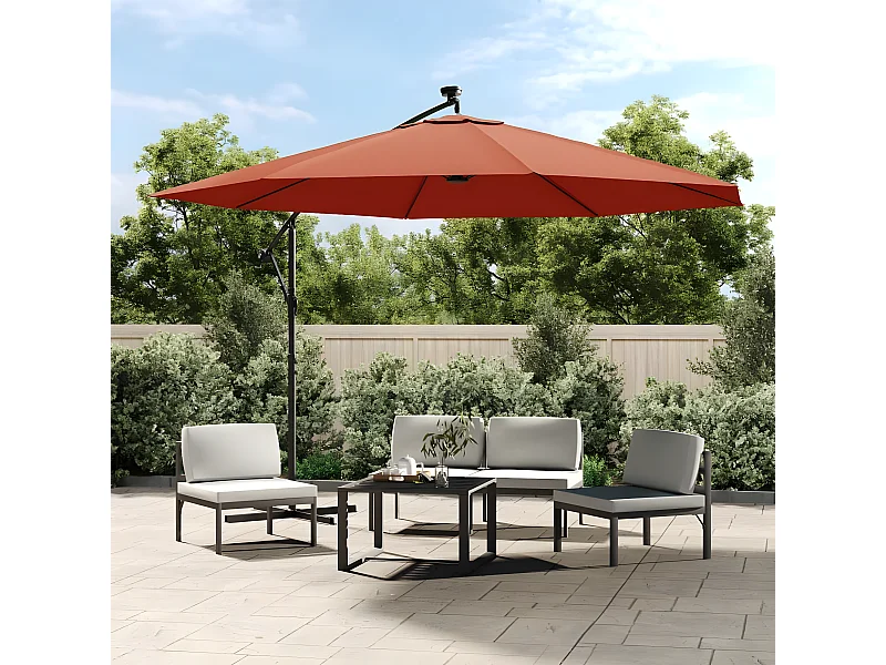 Parasol déporté avec lumières LED Terre cuite 350 cm