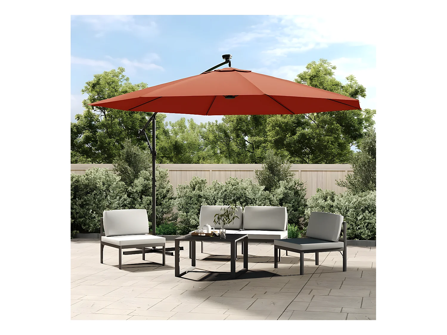Guarda-sol cantilever c/ luzes LED 350 cm terracota