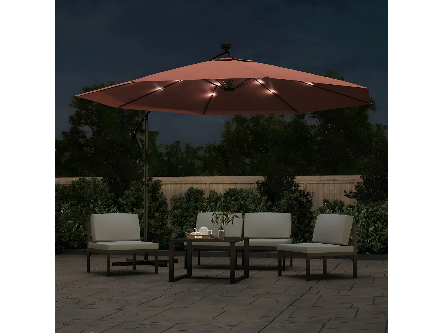 Guarda-sol cantilever c/ luzes LED 350 cm terracota
