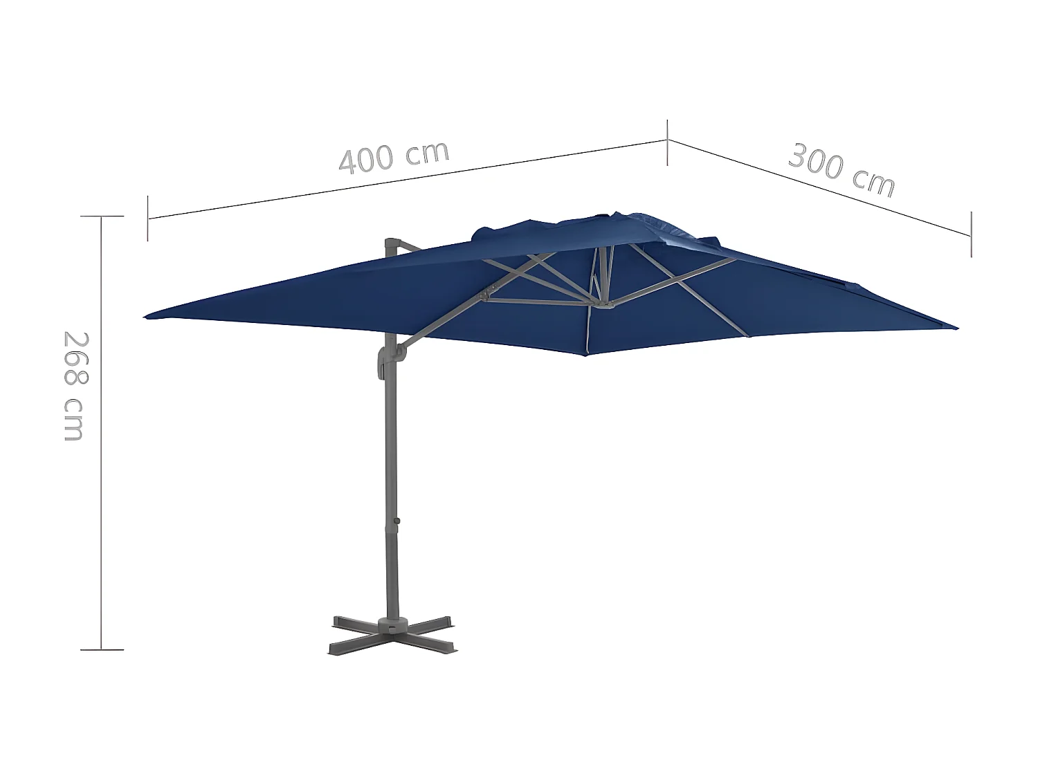 Sombrilla voladiza con poste de aluminio azul marino 4x3 m