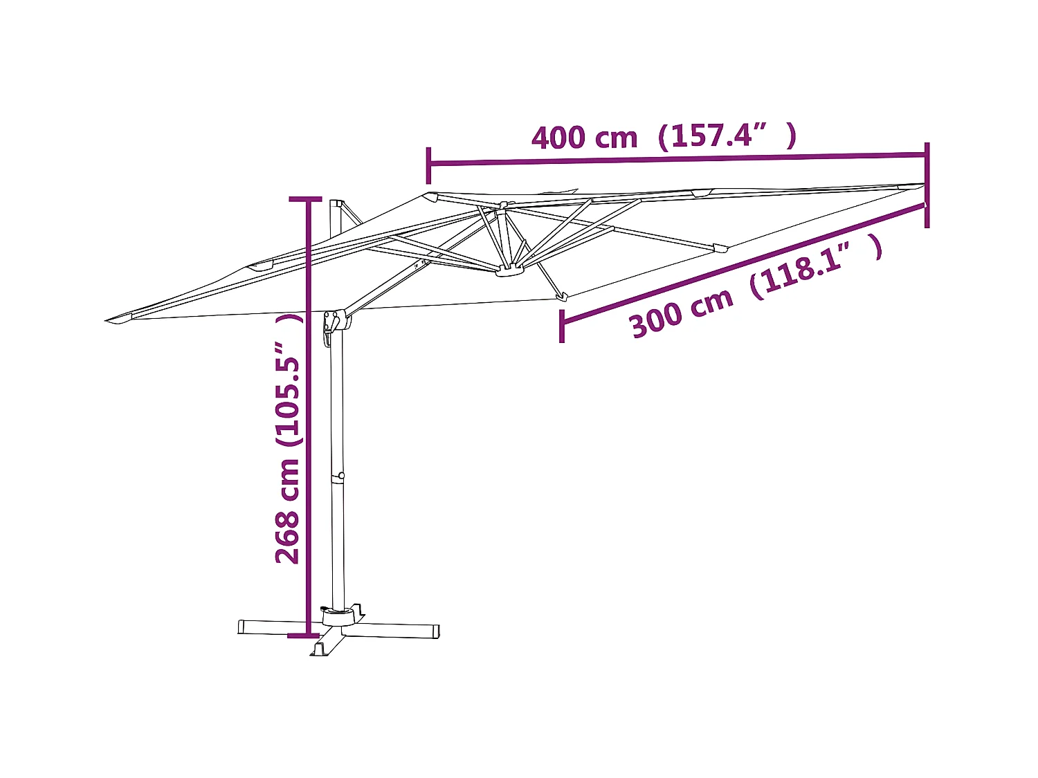 Sombrilla colgante con poste de aluminio gris taupe 400x300 cm