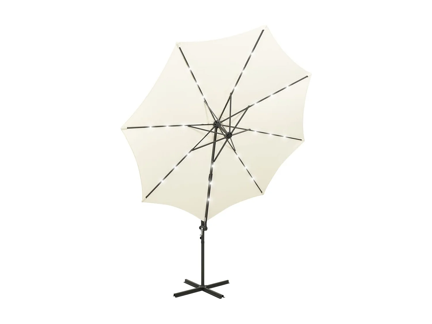 Parasol déporté avec mât et lumières LED Sable 300 cm
