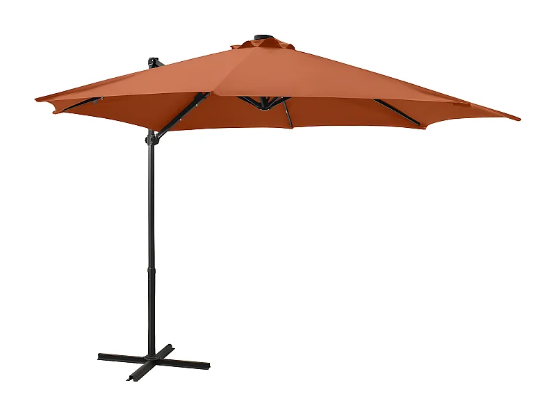 Guarda-sol cantilever c/ poste e luzes LED 300 cm terracota