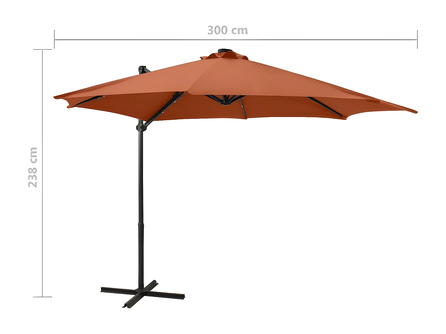 Guarda-sol cantilever c/ poste e luzes LED 300 cm terracota