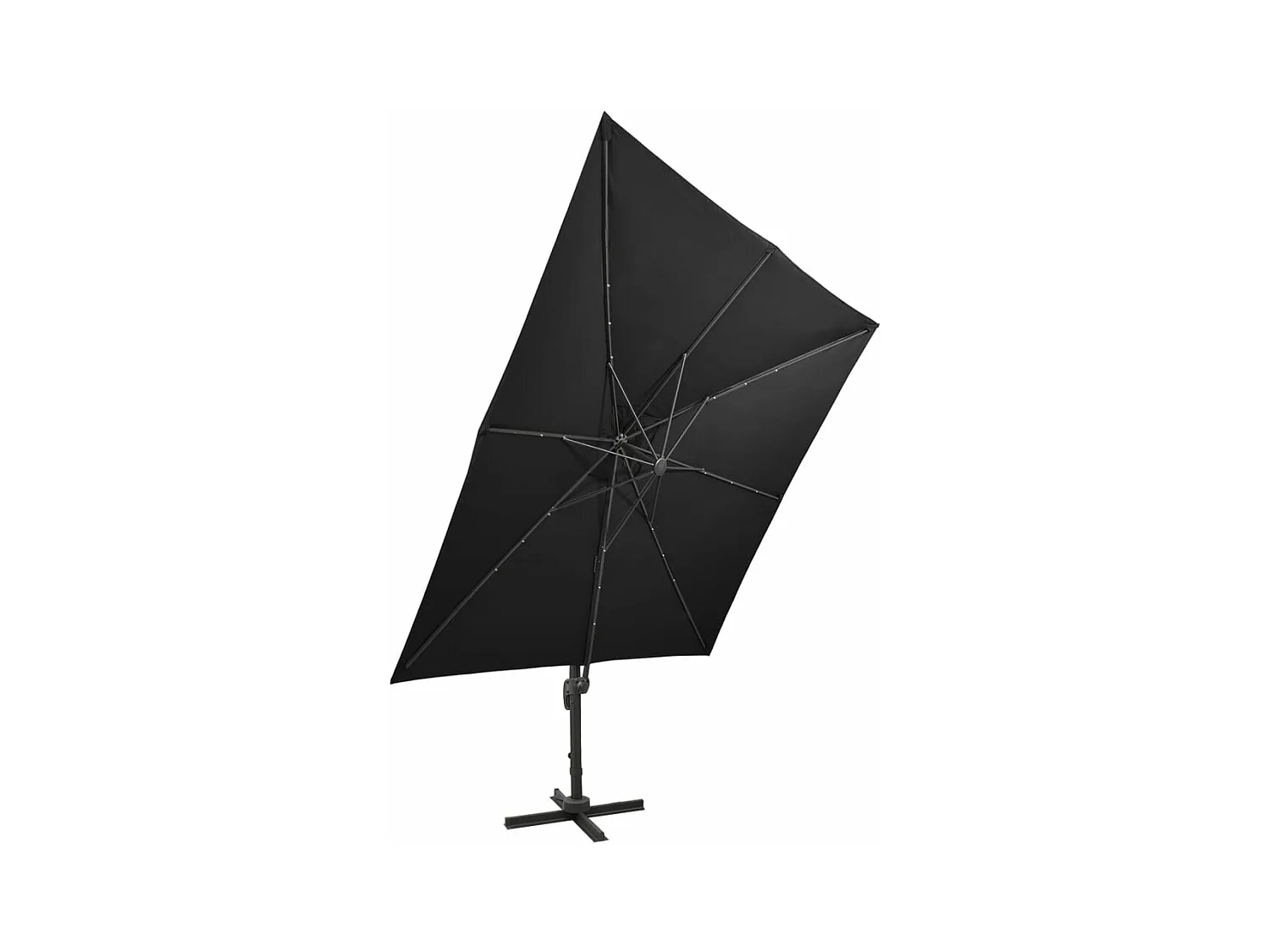 Guarda-sol cantilever c/ poste e luzes LED 300 cm preto
