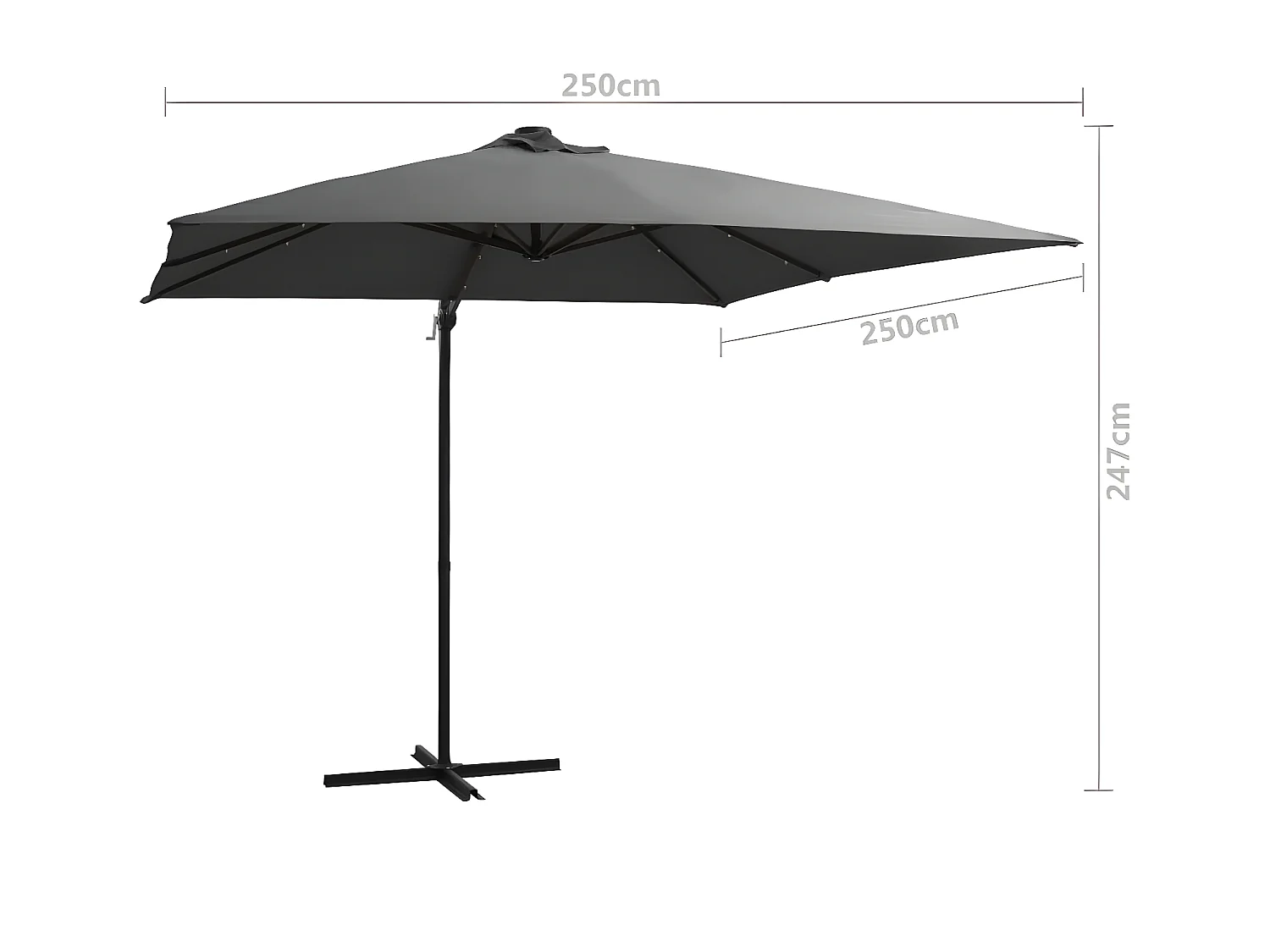 Parasol déporté avec LED et mât en acier 250x250 cm Anthracite