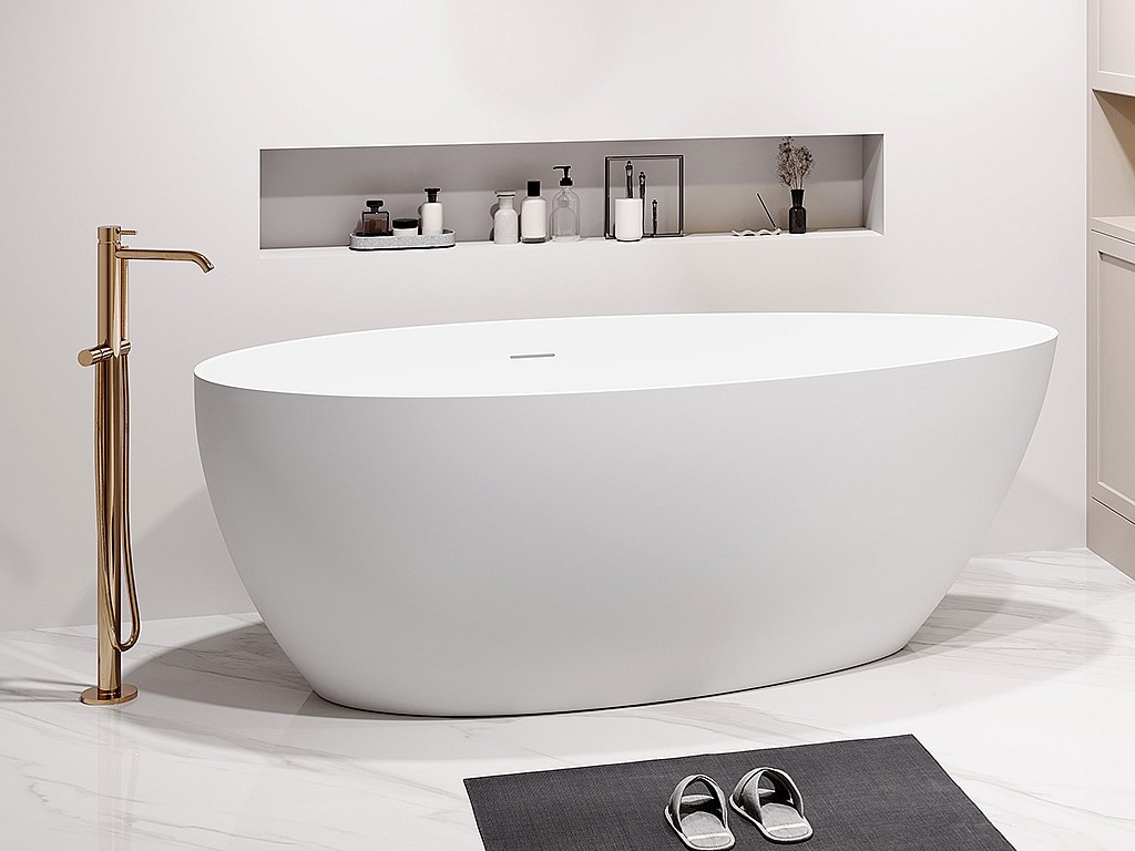 Frittstående asymmetrisk badekar 245 L 160 x 82 x 58 cm matt hvit akryl APULIA