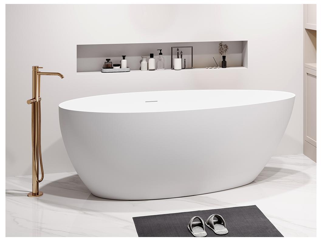 Bañera exenta asimétrica - 245 L - 160 x 82 x 58 cm - Blanco mate - Acrílico - APULIA