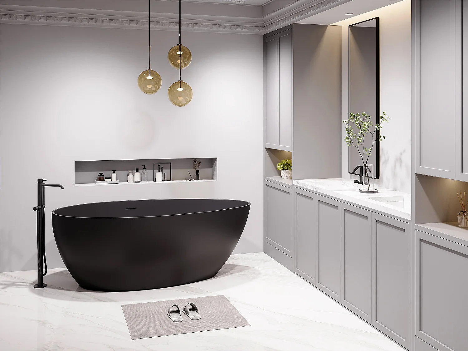 Bañera exenta asimétrica - 245 L - 160 x 82 x 58 cm - Negro mate - Acrílico - APULIA