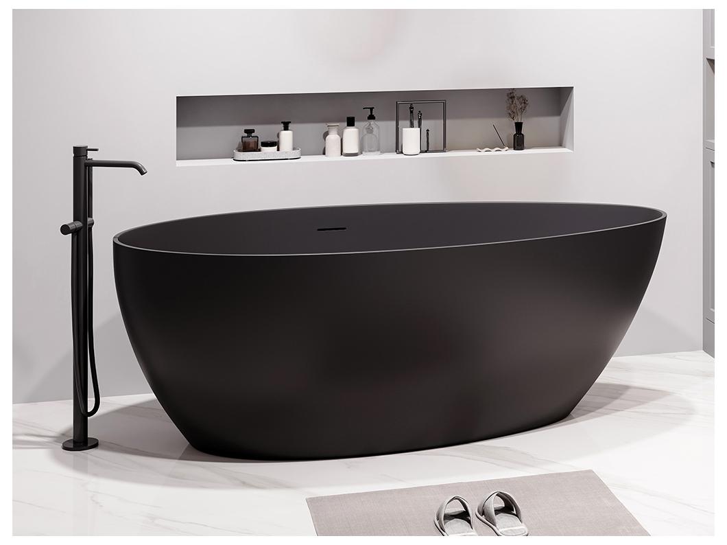 Bañera exenta asimétrica - 245 L - 160 x 82 x 58 cm - Negro mate - Acrílico - APULIA