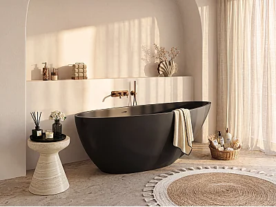 Freistehende ovale Badewanne 160 x 82 x 58 cm Acryl Schwarz matt 245 L APULIA