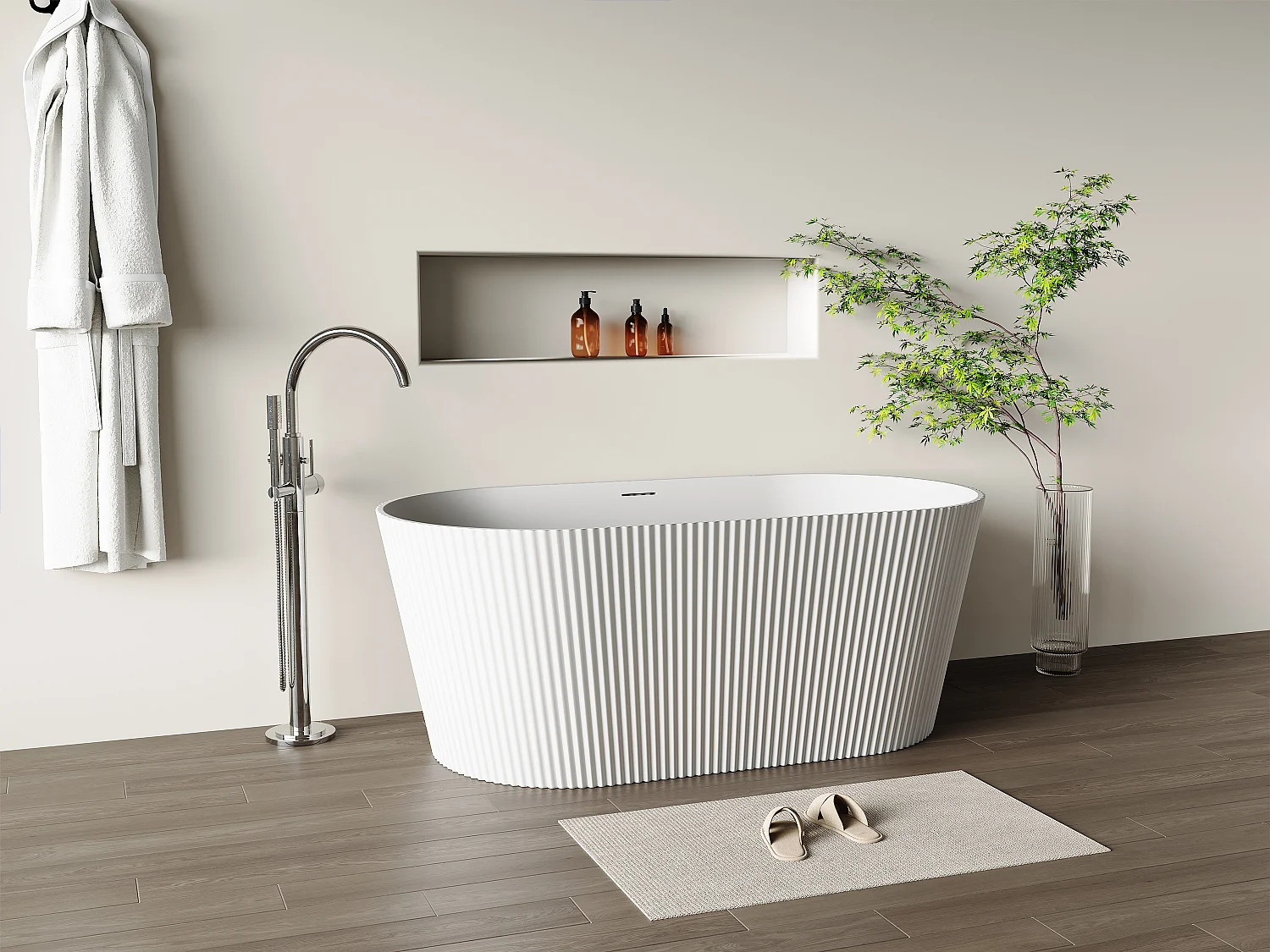 Freistehende Badewanne - gerippt - 255 L - 149 x 73 x 58 cm - Acryl - Weiß matt - COBIANA