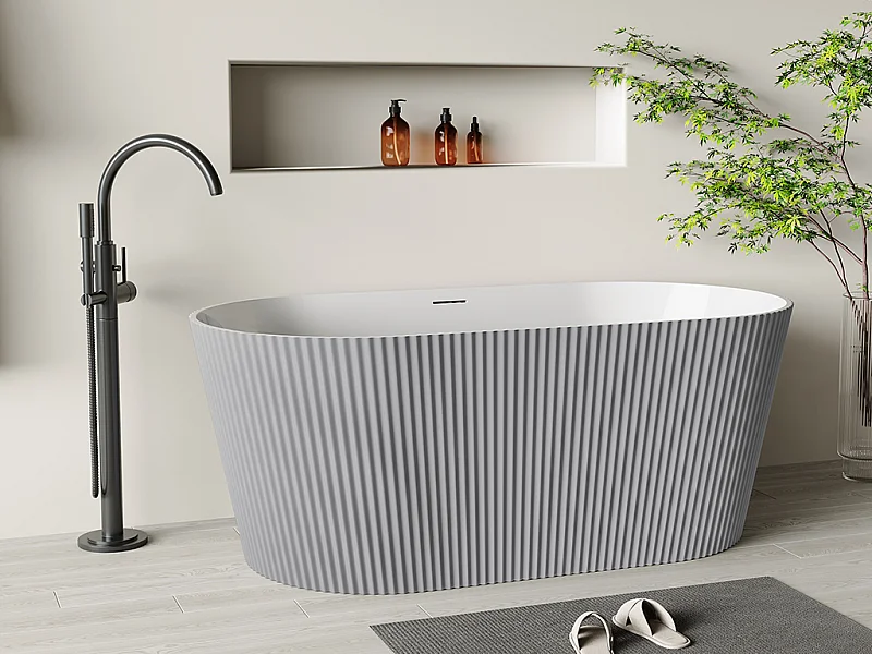 Freistehende Badewanne - gerippt - 255 L - 149 x 73 x 58 cm - Acryl - Grau matt - COBIANA