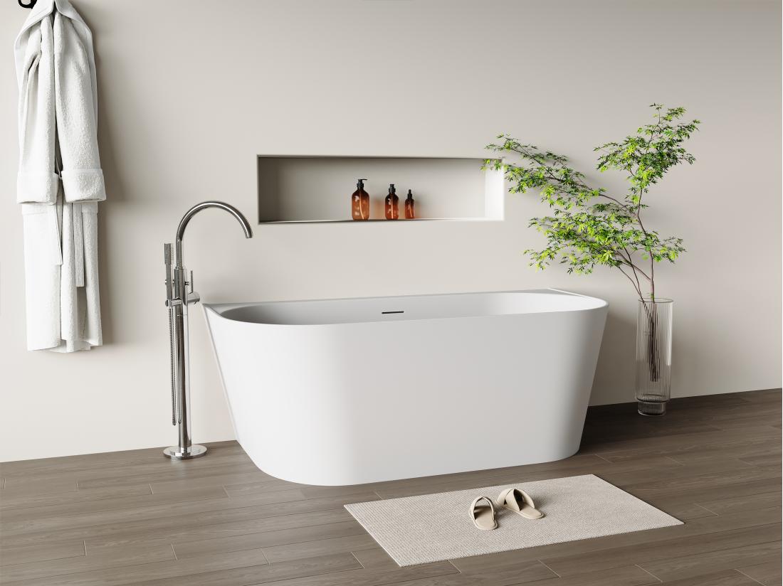 vente unique Baignoire semi îlot - 230 L - 160 x 75 x 58 cm - Blanc mat - Acrylique - AMOBIA