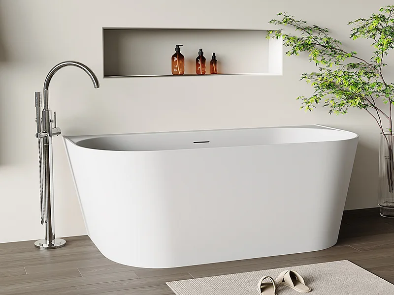 Half losstaand bad - 230L - 160 x 75 x 58 cm - Mat wit - Acryl - AMOBIA