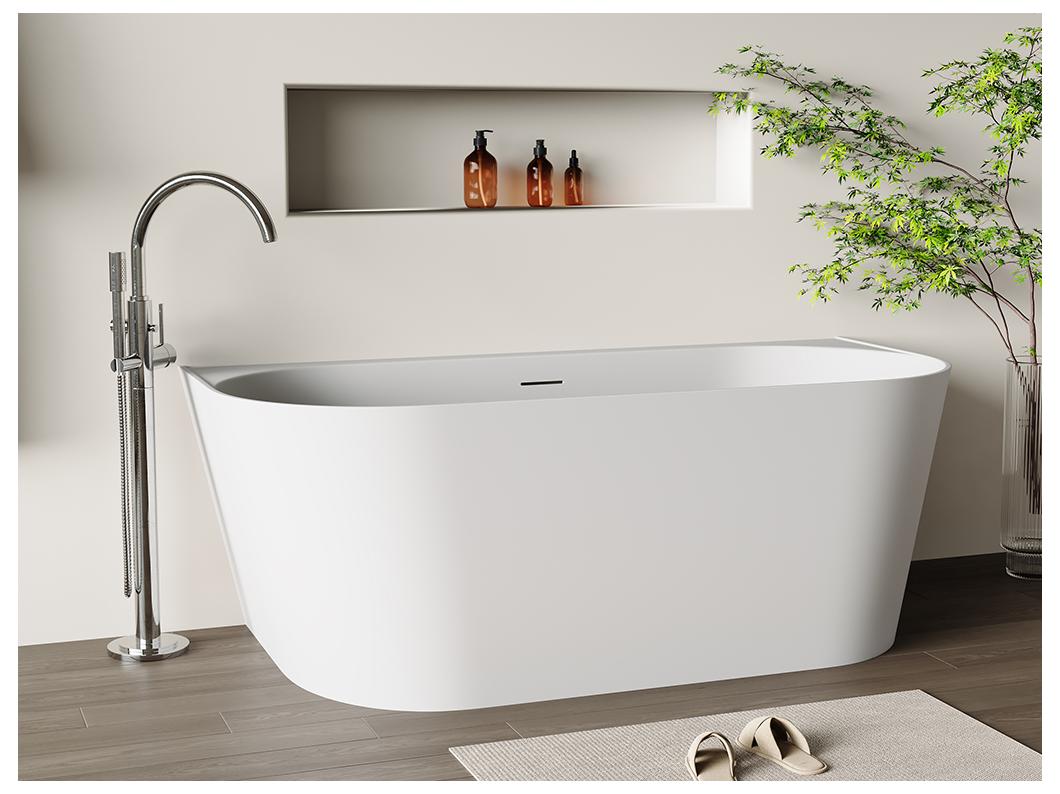 Halb freistehende Badewanne - 230 L - 160 x 75 x 58 cm - Acryl - Weiß matt - AMOBIA