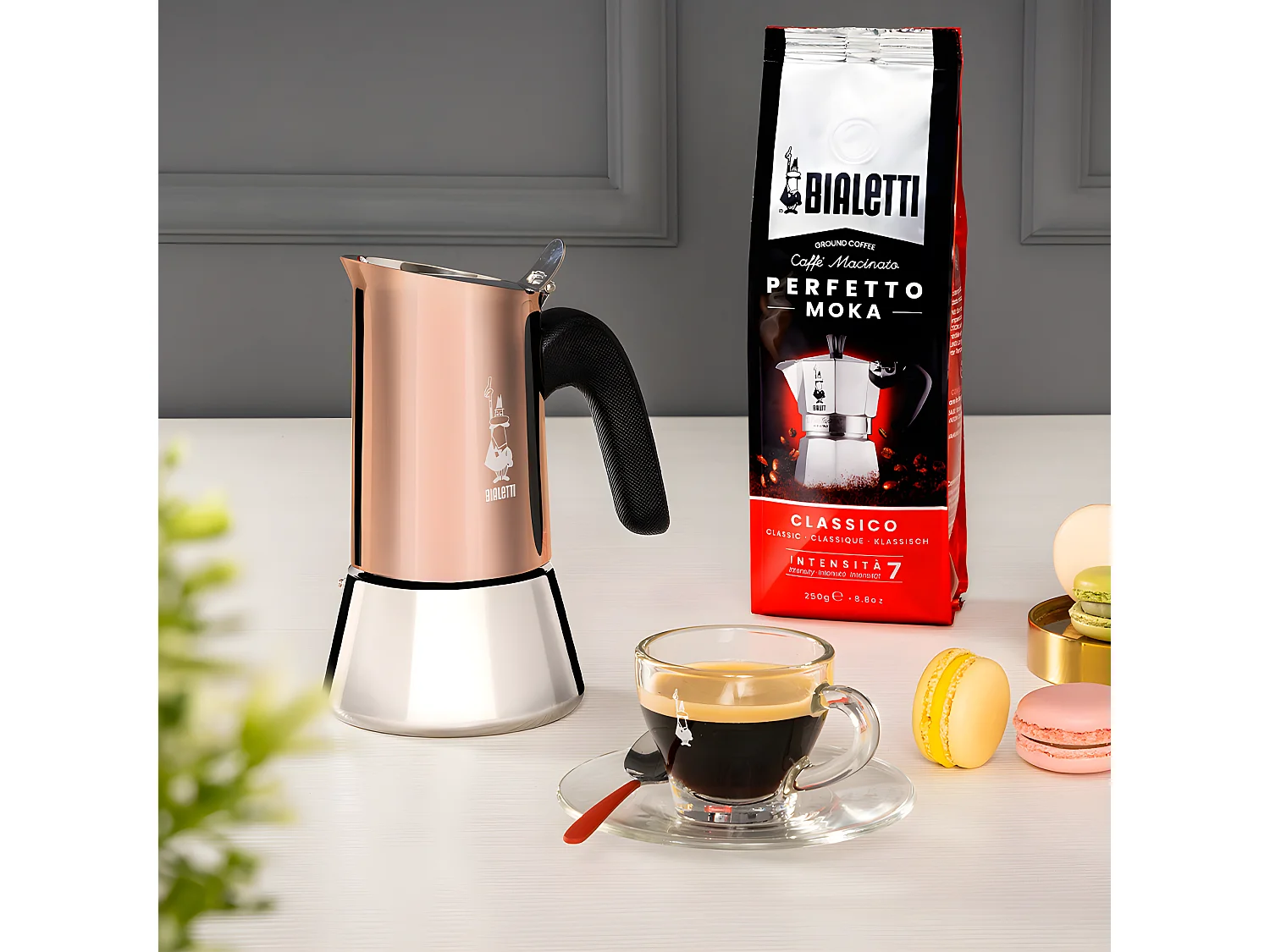 Cafeteira italiana Vénus em aço inoxidável 4 xícaras indução cobre Bialetti