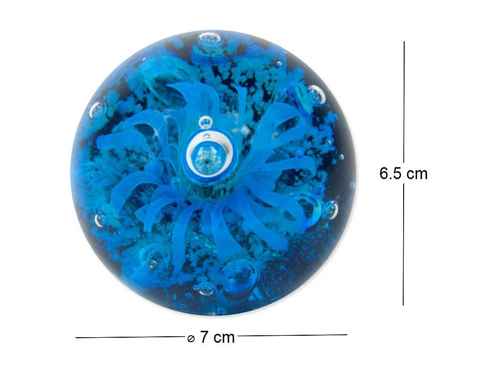 Presse papier rond en verre Meduse Bleu