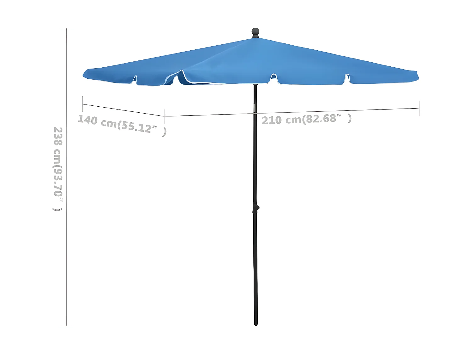 Parasol de jardin avec mât 210x140 cm Bleu azuré
