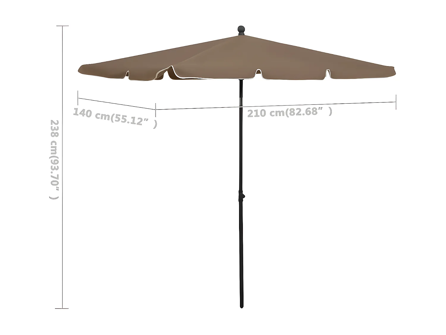 Parasol de jardin avec mât 210x140 cm Taupe